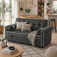Wyld Haus Tapa Linen Effect 2 Seater Sofa Bed Charcoal Grey with White Trim