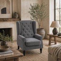 Wyld Haus Charcoal Grey Retro Wingback Accent Armchair Teddy Fleece Upholstery
