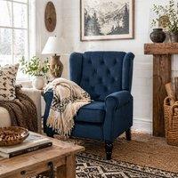 Wyld Haus Rake Dark Blue Retro Wingback Accent Armchair with Button Tufting