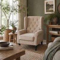 Wyld Haus Nobael Beige Retro Wingback Accent Chair Diamond Button Tufted