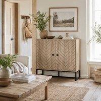 Wyld Haus Mizi Liri Oak Effect 2 Door Storage Cabinet with Chevron Pattern in Brown