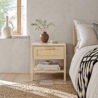 Wyld Haus Tafa Wood Effect Bedside Table Rattan Style Drawer Open Shelf in Natural