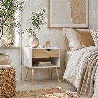 Wyld Haus Basuve White & Oak Bedside Table with Drawer & Shelf in Light Oak