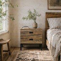 Wyld Haus Virado Coffee Brown Bedside Table 2 Drawers with Black Metal Legs