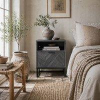 Wyld Haus Fari Dark Grey Bedside Table with Drawer & Shelf Steel Style Legs