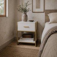 Wyld Haus Safifi White Bedside Table 1 Drawer 1 Shelf with Gold Tone Frame
