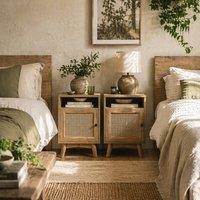 Wyld Haus Fiha Set of 2 Natural Rattan Bedside Tables with Shelf & Cupboard