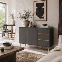 Wyld Haus Sola Vela Dark Grey Sideboard 2 Doors 3 Drawers Adjustable Shelves