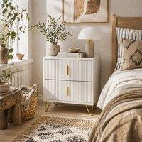 Wyld Haus Bapano White & Gold 2 Drawer Ribbed Bedside Table