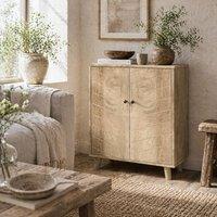 Wyld Haus Elka Dive Natural Wood Effect Chevron Sideboard 2 Doors Angled Legs