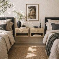 Wyld Haus Tovelu Set of 2 Wood Effect Floating Bedside Tables with Rattan Panels in Natural