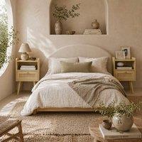 Wyld Haus Fira Set of 2 Wood Effect Bedside Tables with Rattan Weave in Natural