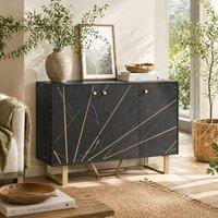 Wyld Haus Suno Black Marble Effect Sideboard Gold Metal Legs 3 Doors