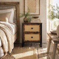 Wyld Haus Mata Coyo Rustic Brown Bedside Table Woven 2 Drawers