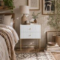 Wyld Haus Lelu Rata White & Gold Ribbed 2 Drawer Bedside Table
