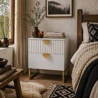 Wyld Haus Coelta Loni White & Gold 2 Drawer Bedside Table Ribbed Front