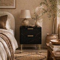 Wyld Haus Selu Black & Gold Art Deco 2 Drawer Bedside Table Ribbed Front