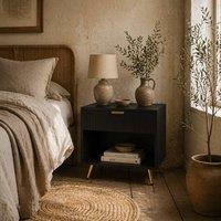 Wyld Haus Hana Bano Black & Gold Bedside Table with Ribbed Drawer & Shelf