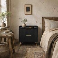 Wyld Haus Vevele Black 2 Drawer Ribbed Bedside Table with Gold Accents