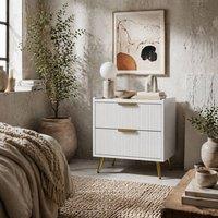Wyld Haus Yoha White Ribbed 2 Drawer Bedside Table with Gold Handles