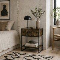 Wyld Haus Likeli Rustic Brown Bedside Table with Drawer & Bottom Shelf