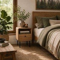 Wyld Haus Move Lalo Oak Finish Bedside Table with Drawer & Open Shelf in Light Oak