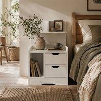 Wyld Haus Sora Nico High Gloss White Bedside Table 2 Drawers Open Shelves