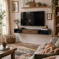 Wyld Haus Nova 140cm Charcoal Grey & Natural Floating TV Stand with Storage