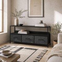 Wyld Haus Avanor 120cm Black TV Storage Unit with 3 Foldable Fabric Drawers