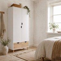 Wyld Haus Belamar 2 Door Wardrobe with Hanging Rail 2 Drawers & Wooden Legs in White