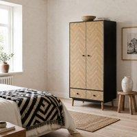 Wyld Haus Dark Grey Wood Grain Wardrobe 2 Hanging Rods 2 Drawers 90x50x190cm | Size: 90 x 50 x 190 cm