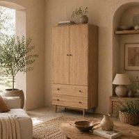 Wyld Haus Coramar Natural Wood 2 Door Wardrobe with Hanging Rail & 2 Drawers