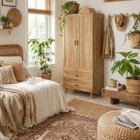 Wyld Haus Corasoro Natural 2 Door Wardrobe with 2 Drawers & Hanging Rail