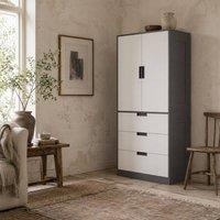 Wyld Haus Corario Grey & White 2 Door Wardrobe with 3 Drawers & Hanging Rail