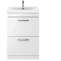 Balterley Millwich Contemporary 2 Drawer Vanity Basin Unit, Gloss White, 600mm in White