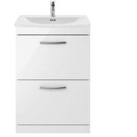 Balterley Millwich Contemporary 2 Drawer Vanity Basin Unit, Gloss White, 600mm in White