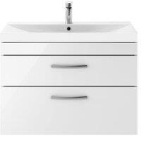 Balterley Millwich 2 Drawer Wall Hung Vanity Basin Unit, Gloss White, 800mm in White