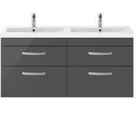 Balterley Millwich 4 Drawer Wall Hung Vanity Basin Unit, Gloss Grey, 1200mm in Grey