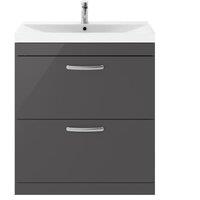 Balterley Millwich Contemporary 2 Drawer Vanity Basin Unit, Gloss Grey, 800mm in Grey