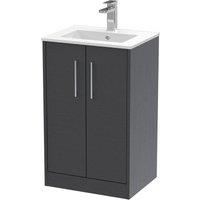 Balterley Winshill 2 Door Vanity Basin Unit, Woodgrain Dark Grey, 500mm in Grey