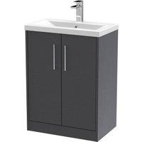 Balterley Winshill 2 Door Vanity Basin Unit, Woodgrain Dark Grey, 600mm in Grey