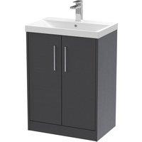 Balterley Winshill 2 Door Vanity Basin Unit, Woodgrain Dark Grey, 600mm in Grey