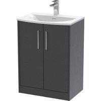Balterley Winshill 2 Door Vanity Basin Unit, Woodgrain Dark Grey, 600mm in Grey