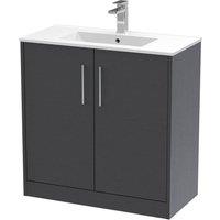 Balterley Winshill 2 Door Vanity Basin Unit, Woodgrain Dark Grey, 800mm in Grey