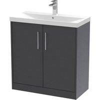 Balterley Winshill 2 Door Vanity Basin Unit, Woodgrain Dark Grey, 800mm in Grey