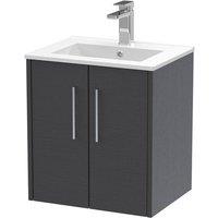 Balterley Winshill 2 Door Vanity Basin Unit, Woodgrain Dark Grey, 500mm in Grey