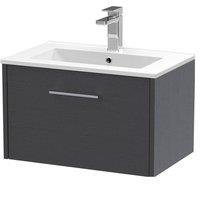 Balterley Winshill 1 Drawer Vanity Basin Unit, Woodgrain Dark Grey, 600mm in Grey