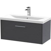 Balterley Winshill 1 Drawer Vanity Basin Unit, Woodgrain Dark Grey, 800mm in Grey