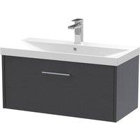 Balterley Winshill 1 Drawer Vanity Basin Unit, Woodgrain Dark Grey, 800mm in Grey