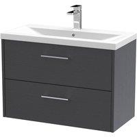 Balterley Winshill 2 Drawer Vanity Basin Unit, Woodgrain Dark Grey, 800mm in Grey